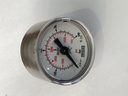 Inox manometer voor overhevelslang 0-400 bar